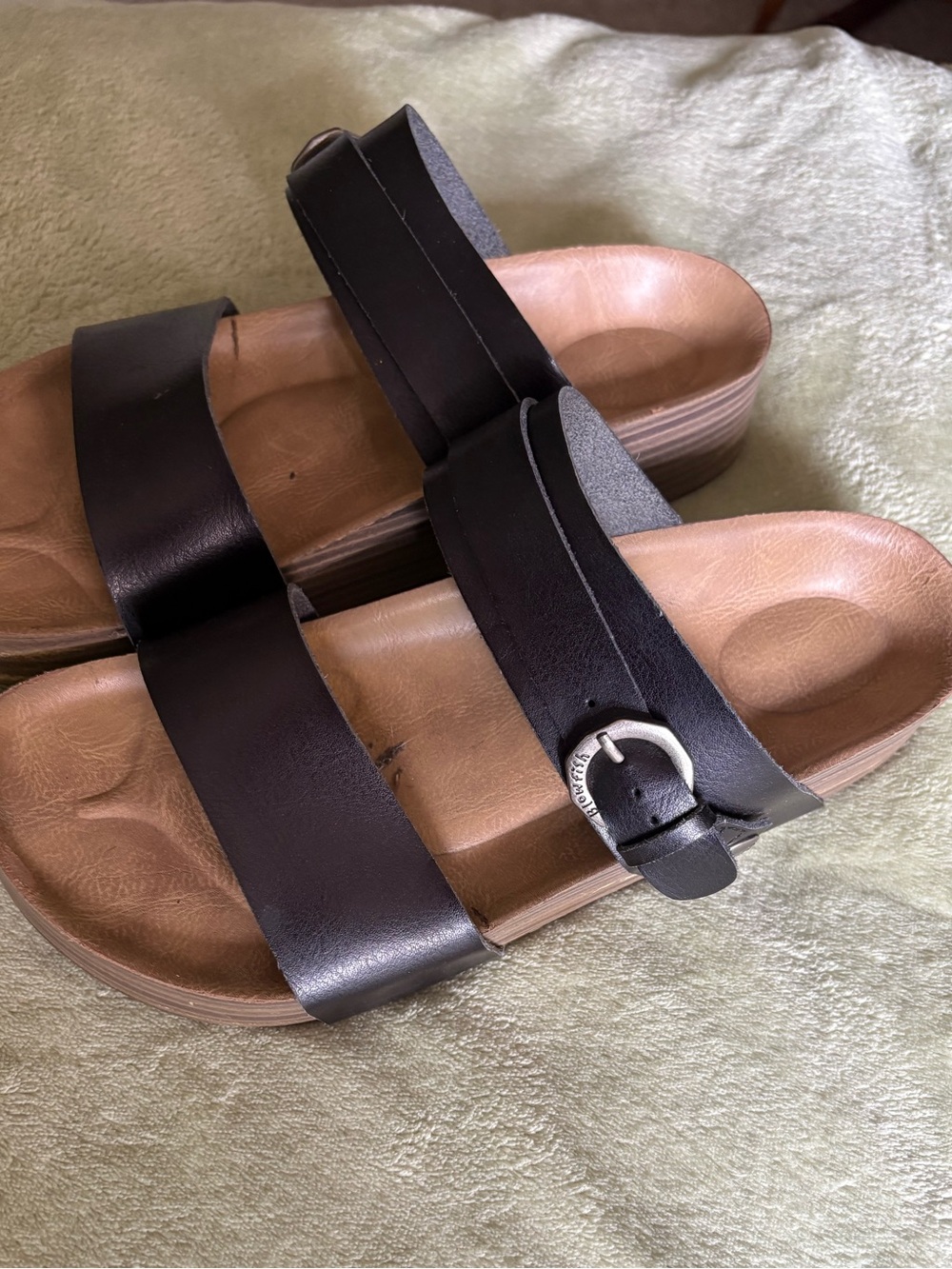 Blowfish Black Two-Strap Slide Sandals with Buckle Detail